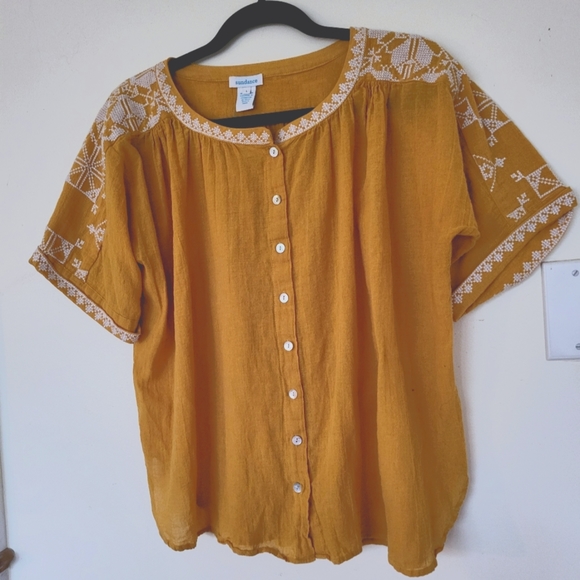 Sundance Mustard Yellow Embroidered Button-Up Top - Picture 1 of 4